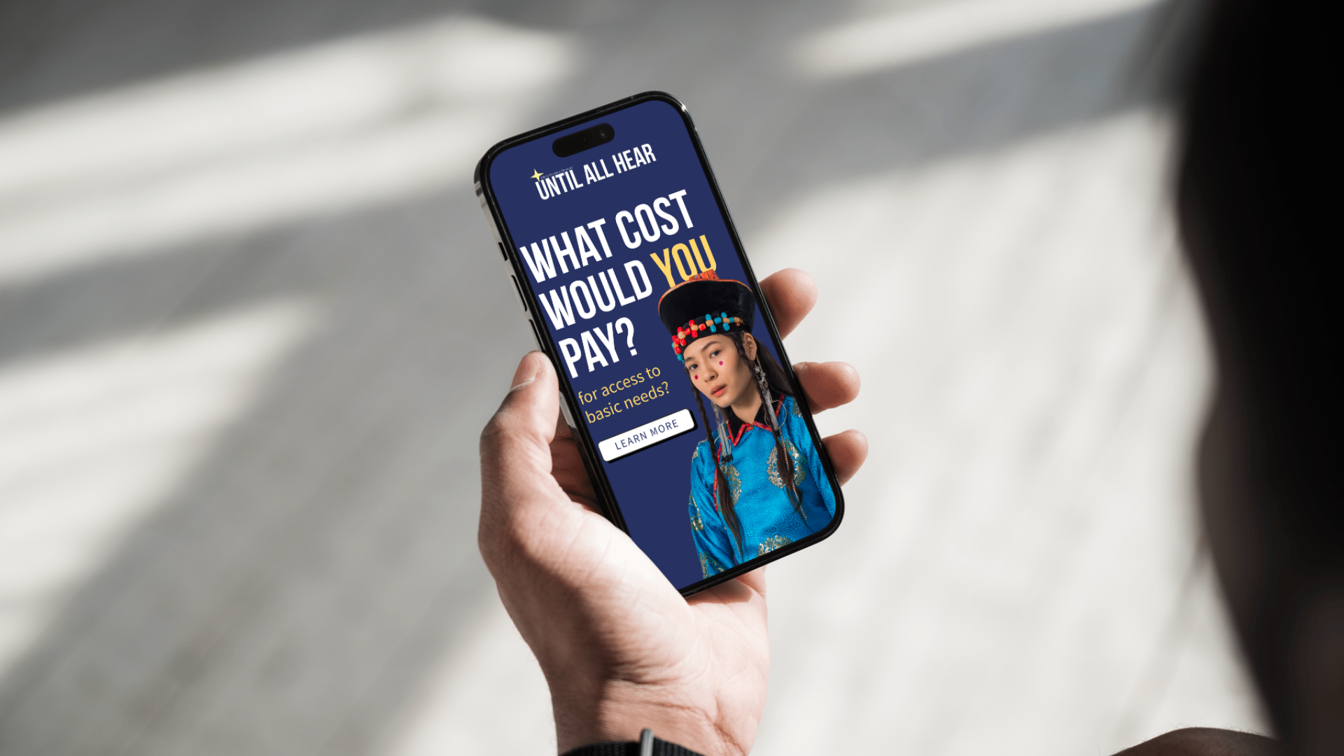 Nonprofit fundraising campaign landing page on a phone screen