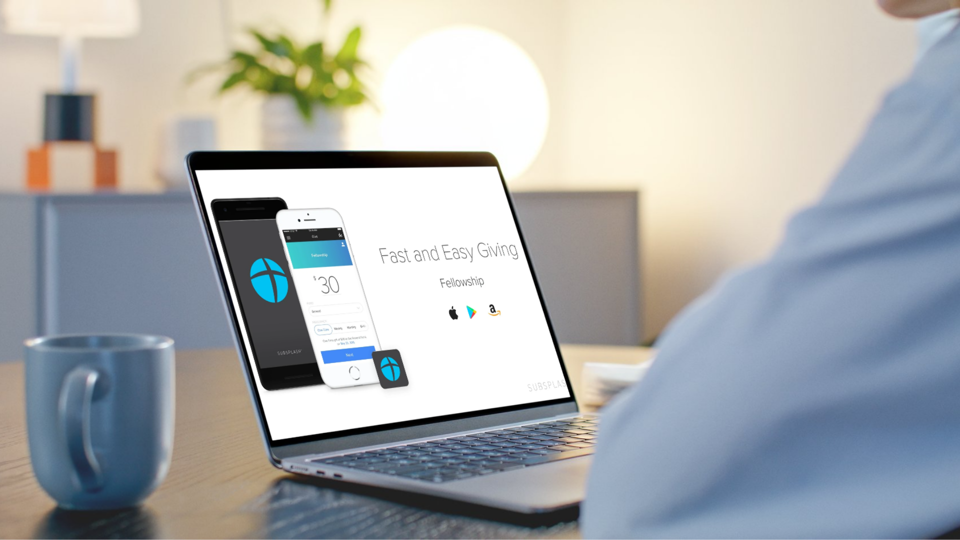 Laptop showing a nonprofit fundraising app with fast and easy giving