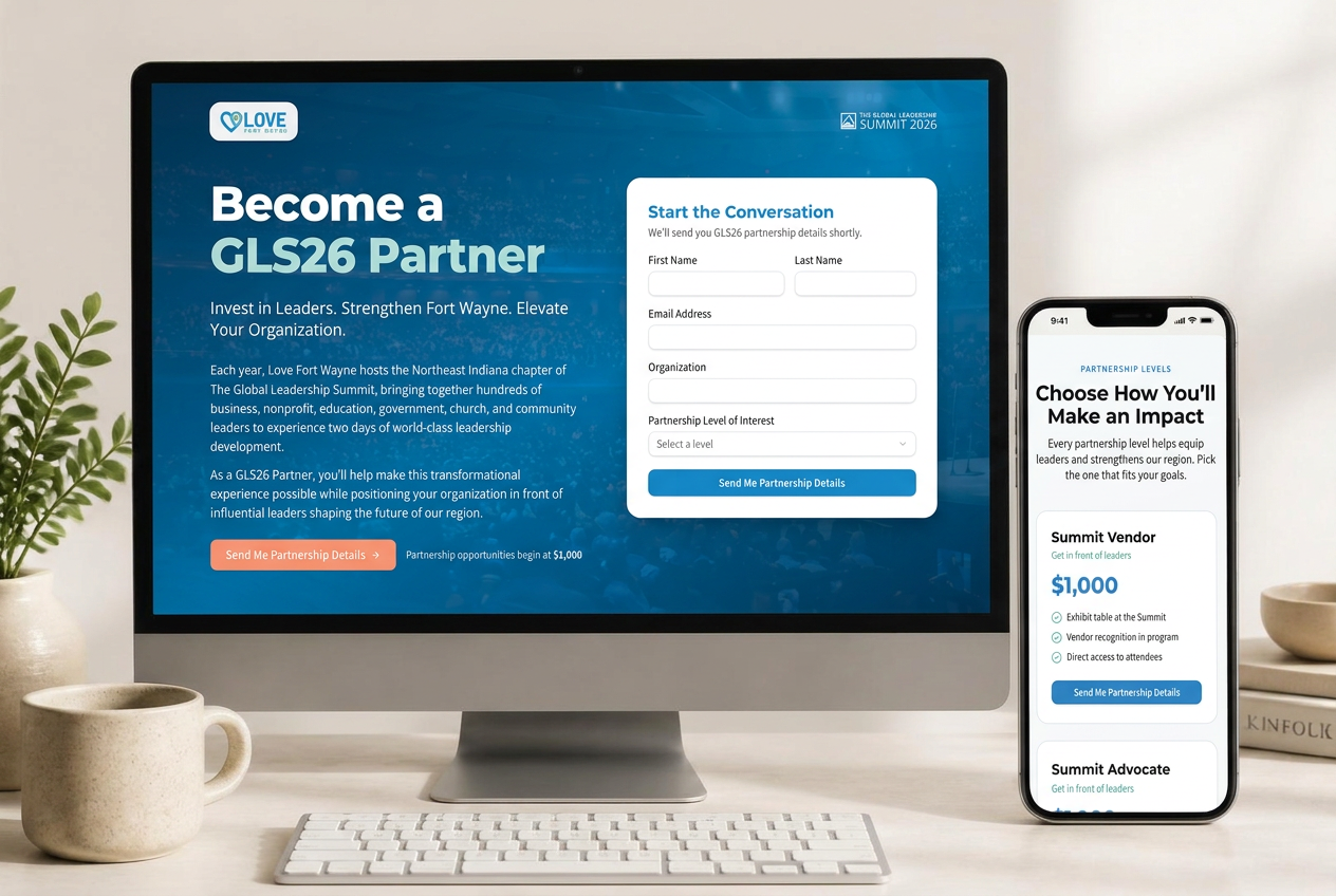 A modern nonprofit website shown on desktop and mobile
